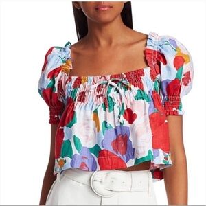 Faithfull the Brand Multicolor Floral Blouse crop size medium linen